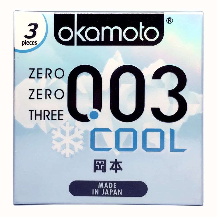 (Hộp 3 Cái) Bao Cao Su Okamoto 0.03 Cool Siêu Mỏng Bóng Láng Mát Lạnh Chính hãng 742122