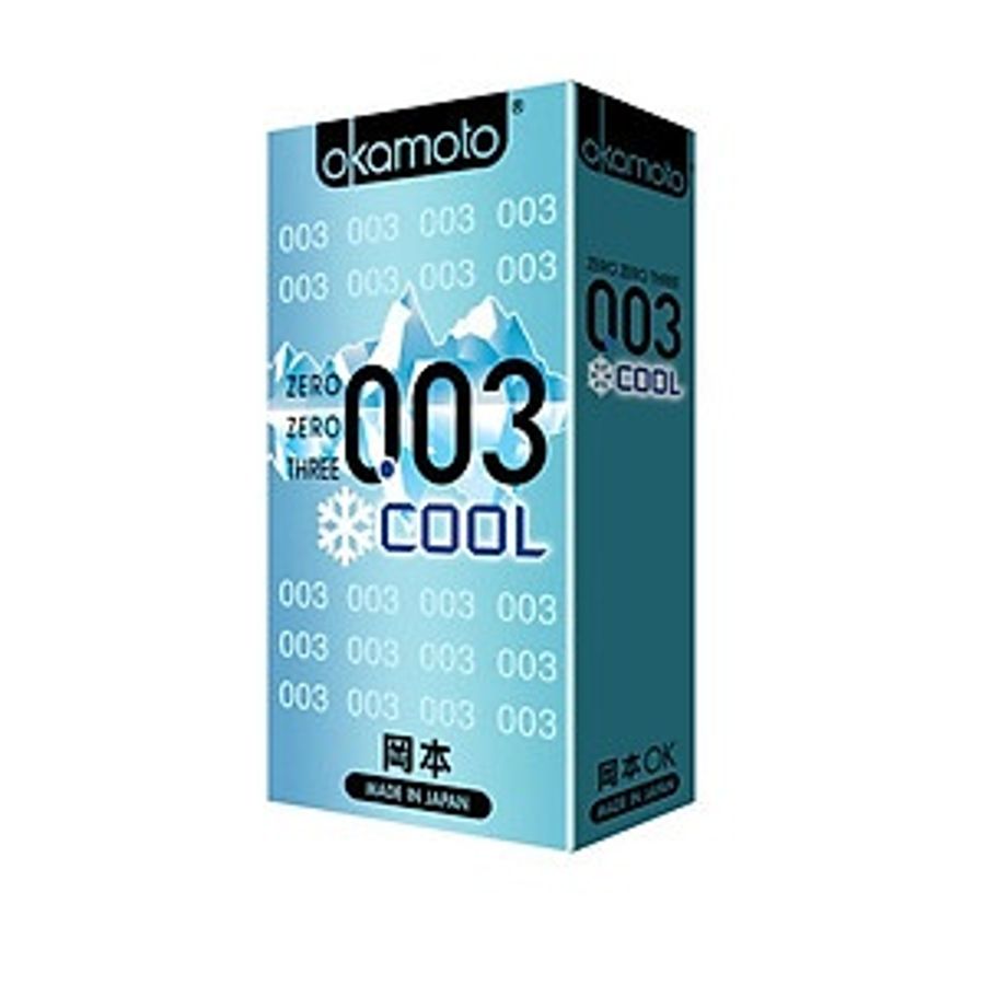 (Hộp 8 cái) Bao Cao Su Okamoto 0.03 Cool Siêu Mỏng Bóng Láng Mát lạnh chính hãng 742121