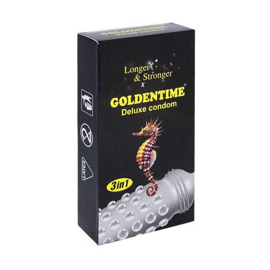 Bao Cao Su Goldentime Longer & Stronger 3in1 (Hộp 12 Cái) 