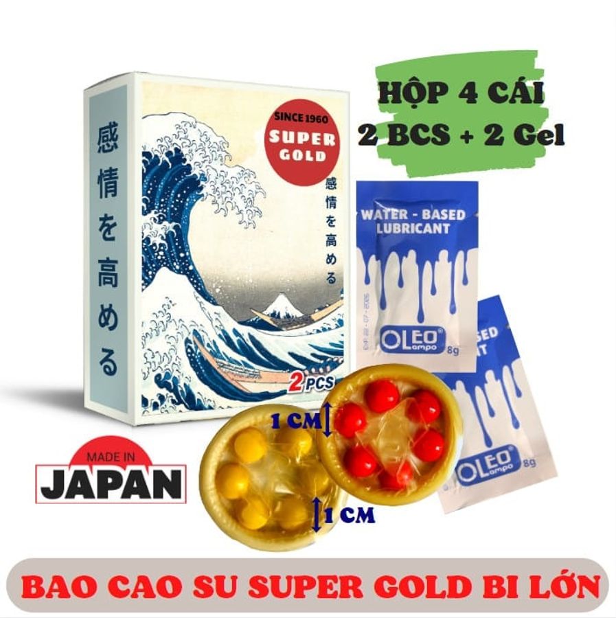 (Hộp 4 Cái) Bao Cao Su Bi Lớn Super Gold Nhật Bản - Tặng 2 Gel Oleo 8g Chính Hãng 741907