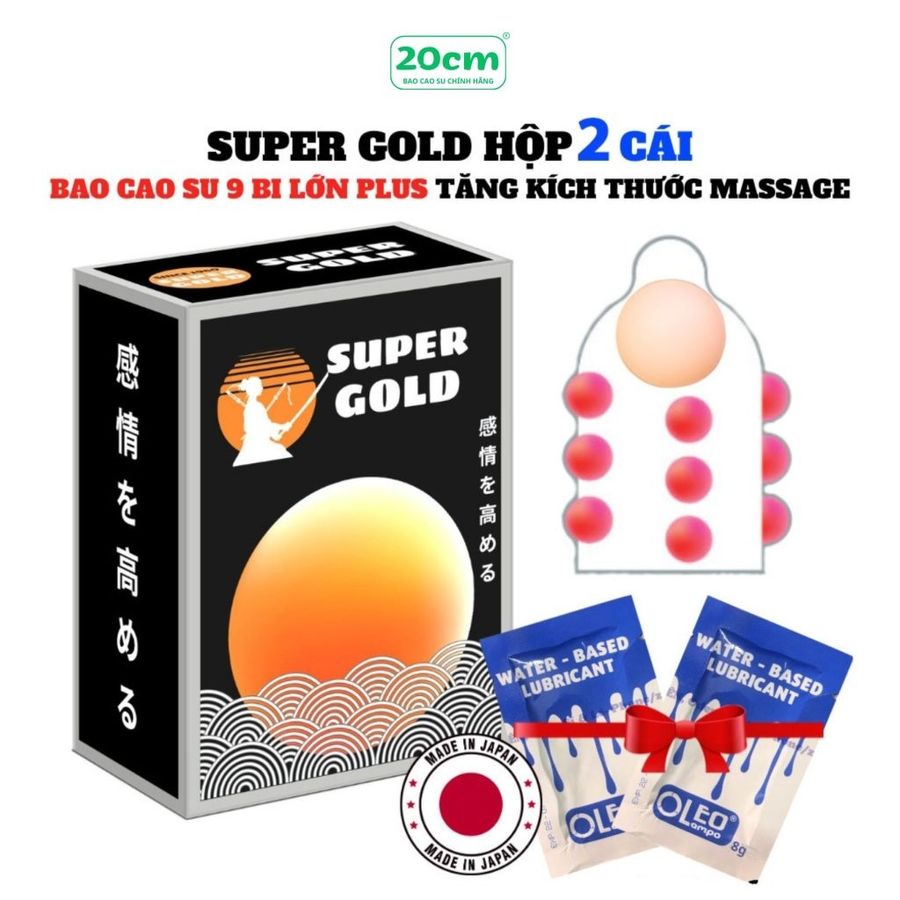 (Hộp 4 Cái) Bao Cao Su Bi Lớn 1 cm Super Gold Kèm 2 Gói Gel Bôi Trơn Oleo 8g Chính Hãng 741906