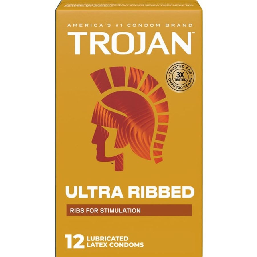 (Hộp 12 Cái) Bao cao su có siêu gai gân Trojan Ultra Ribbed Chính Hãng 741636