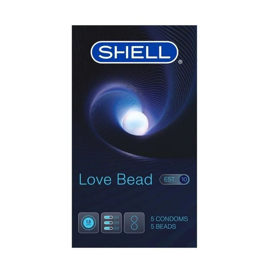 (Hộp 5 Cái) Bao cao su gân nổi, bi tăng 1.5cm Shell Love Bead Chính Hãng 741620
