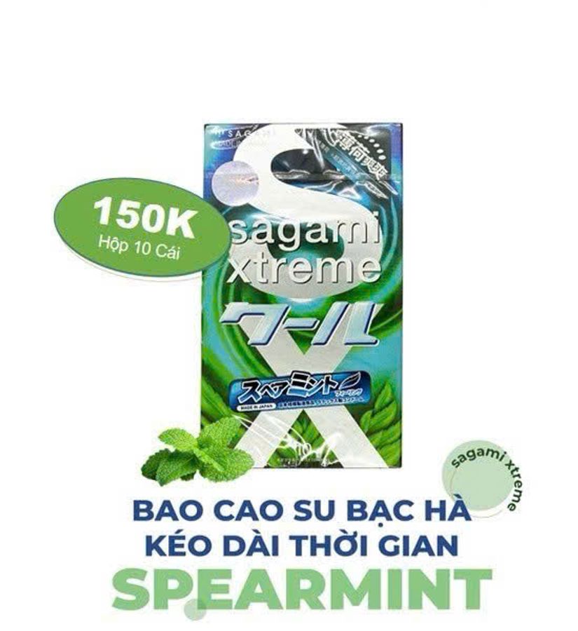 (Hộp 10 Cái) Bao Cao Su Hương Bạc Hà Sagami Xtreme Spearmint Mát Lạnh Chính Hãng 741226