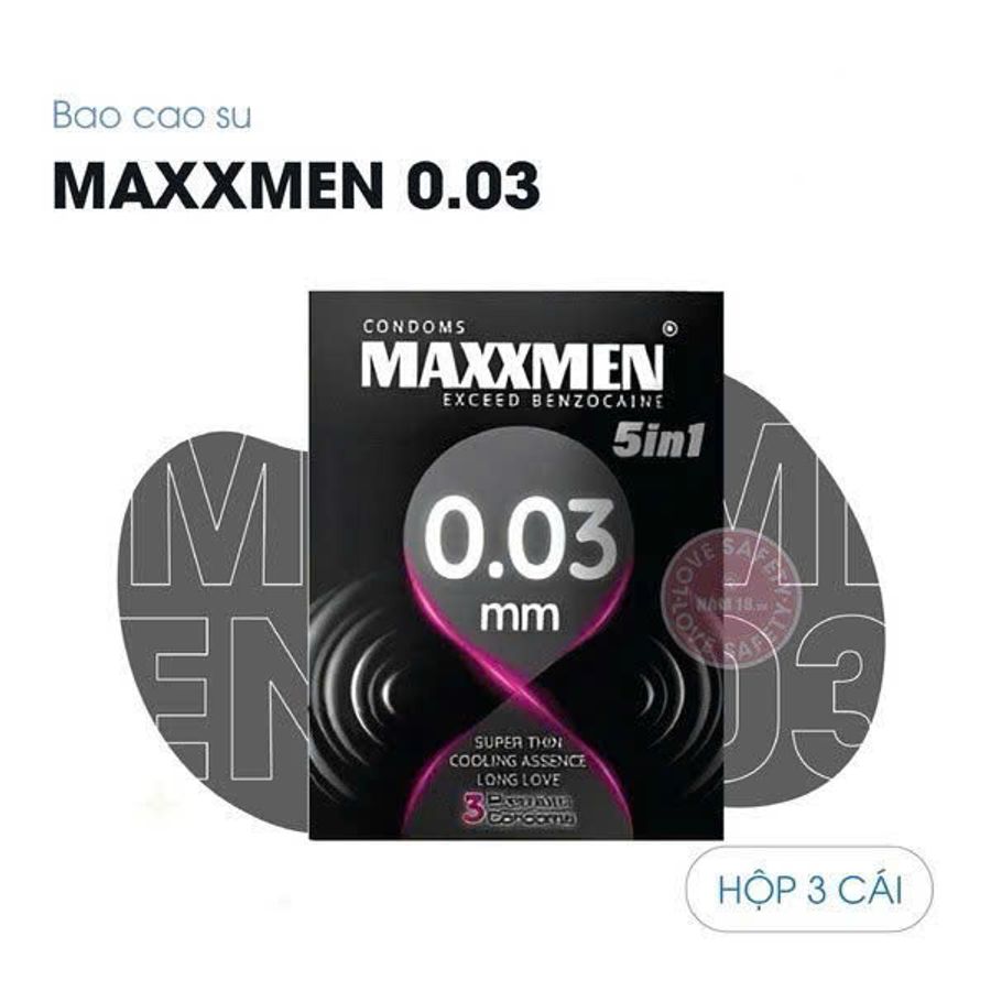(Hộp 3 Cái) Bao Cao Su Maxxmennn 5in1 Siêu Mỏng 0.03mm Chính Hãng 741196