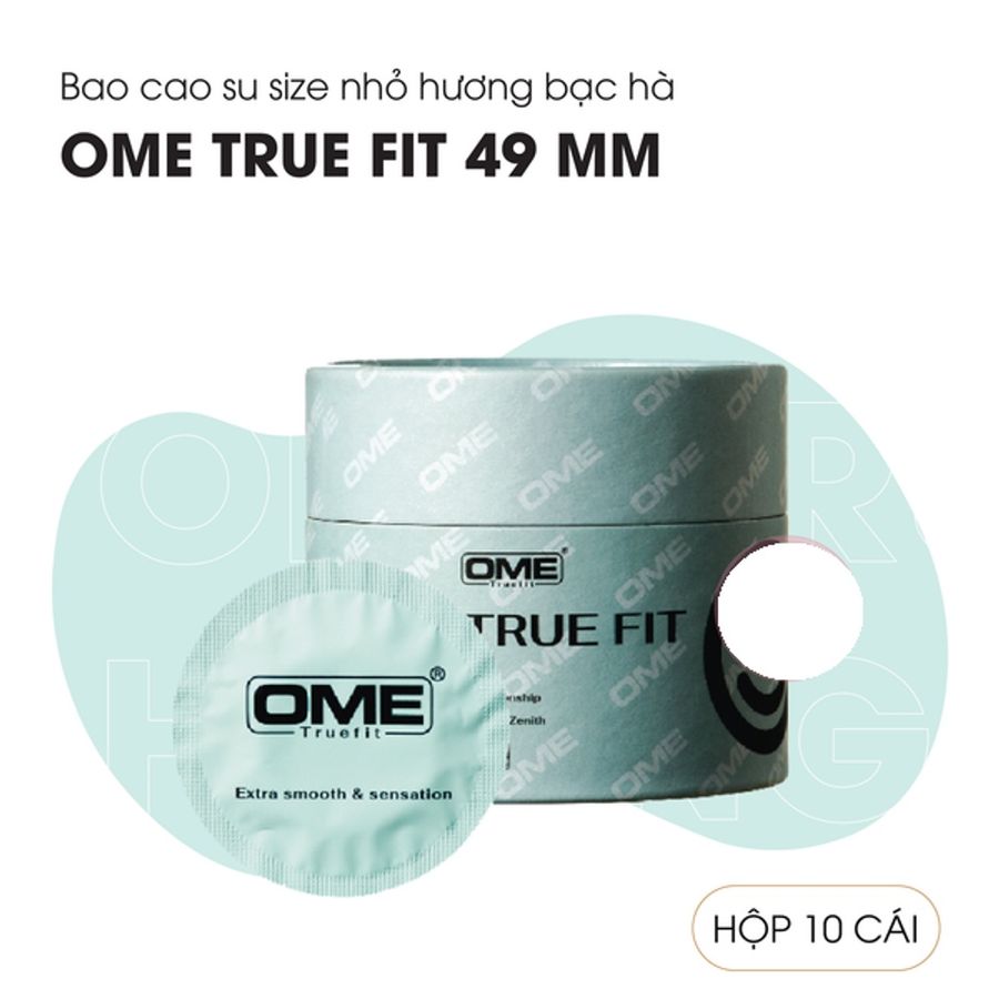 (Hộp 10 Cái) Bao Cao Su Size Nhỏ 49mm Ome True Fit Hương Bạc Hà Chính Hãng 741152