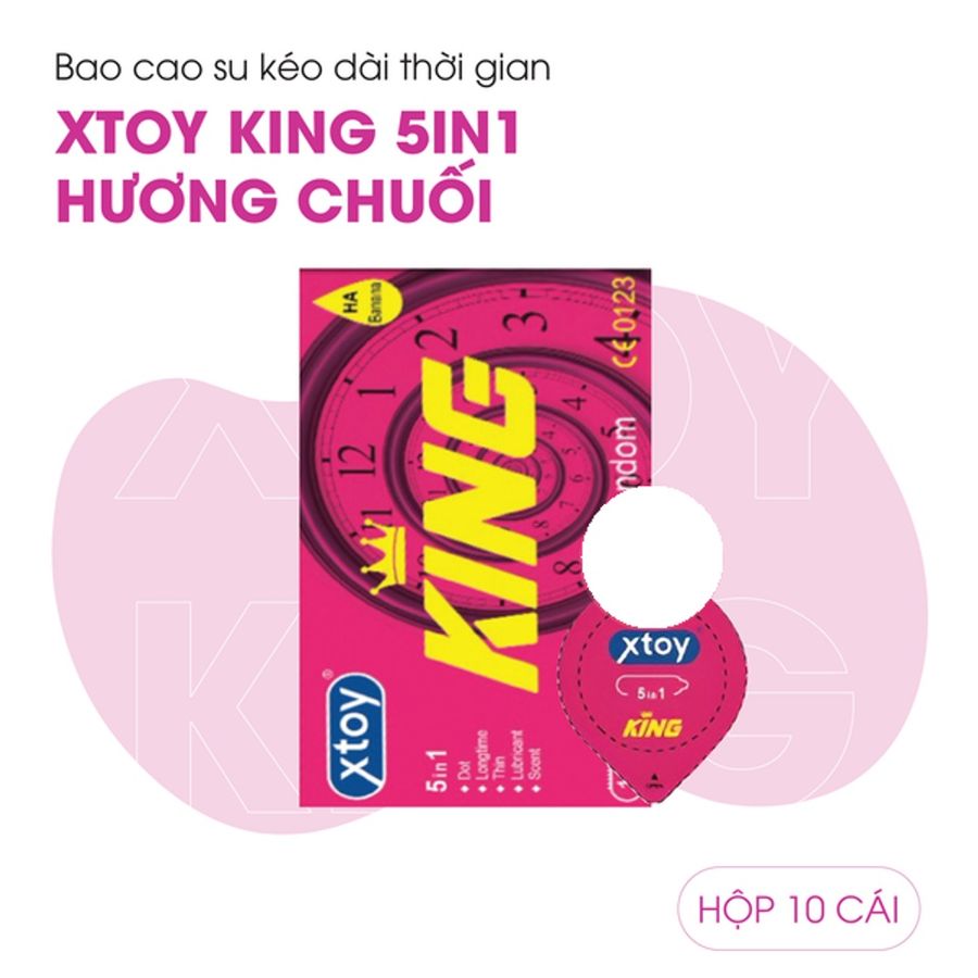 (Hộp 10 Cái) Bao Cao Su Kéo Dài Thời Gian Xtoy King 5in1 Hương Chuối Chính Hãng 741141