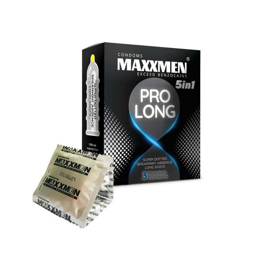 Maxxmen Prolong 5in1 - Bao cao su kéo dài thời gian, gân, gai, bạc hà - Hộp 3 Cái 661651