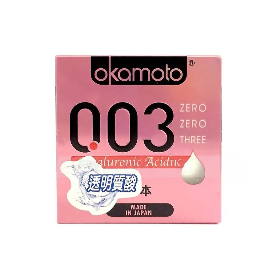 Bao cao su Okamoto 0.03 Hyaluronic Acid - Siêu mỏng, bôi trơn dưỡng ẩm - Hộp 3 cái 662147