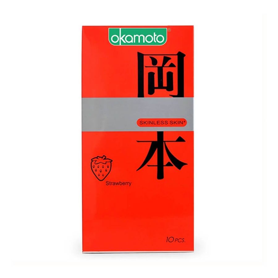 Bao cao su Okamoto Skinless Skin Strawberry - Hương dâu, mềm mại - Hộp 10 cái 662153