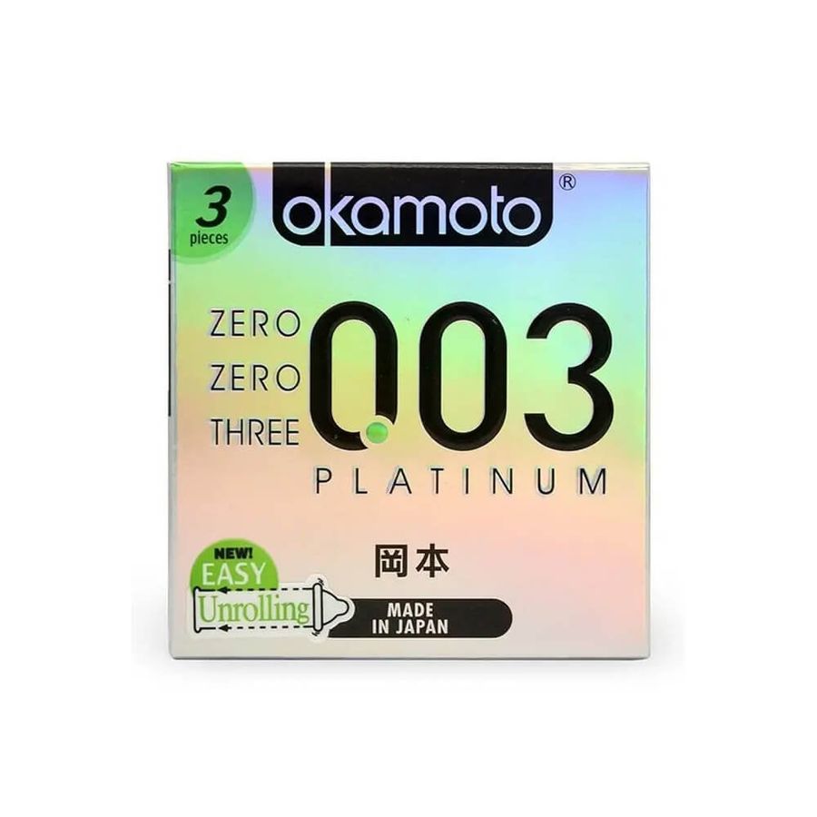 Bao cao su Okamoto 0.03 Platinum - Siêu mỏng, không mùi - Hộp 3 cái 662155