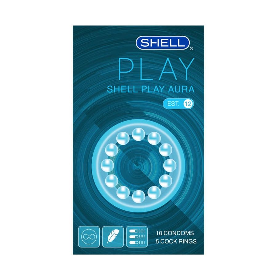 Bao cao su Shell Play Aura 6 tính năng - Hộp 10 cái + 5 vòng đeo kéo dài thời gian 662202