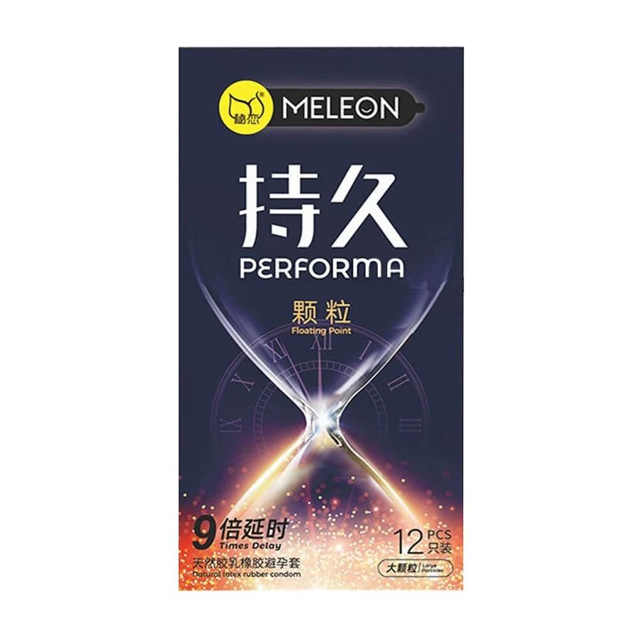 Bao cao su Meleon Performa Floating Point - Kéo dài thời gian gấp 9 lần, hạt nổi - Hộp 12 cái 662267