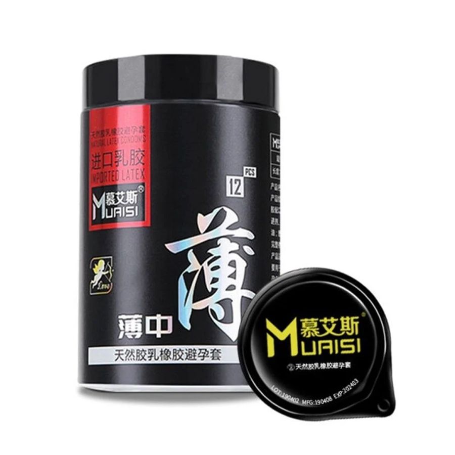 Bao cao su Muaisi Imported Latex Black - Mỏng mịn - Hộp 12 cái 662343