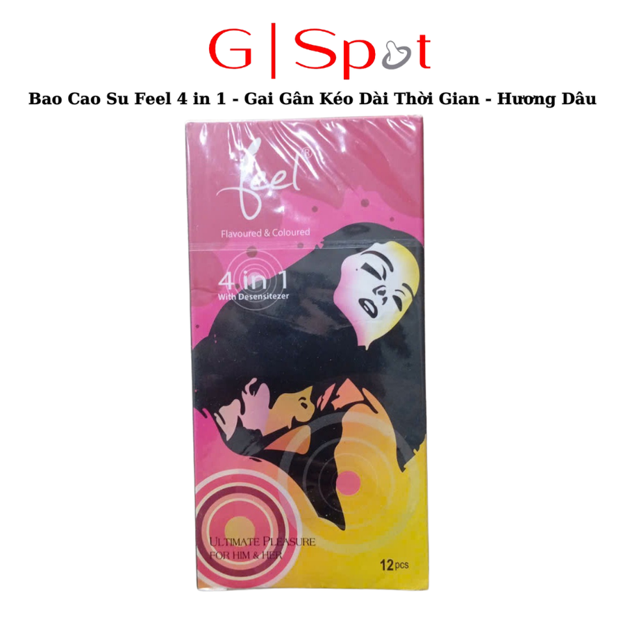 Bao Cao Su Feel 4 in 1 - Gai Gân Kéo Dài Thời Gian - Hương Dâu - Hộp 12 cái 670875
