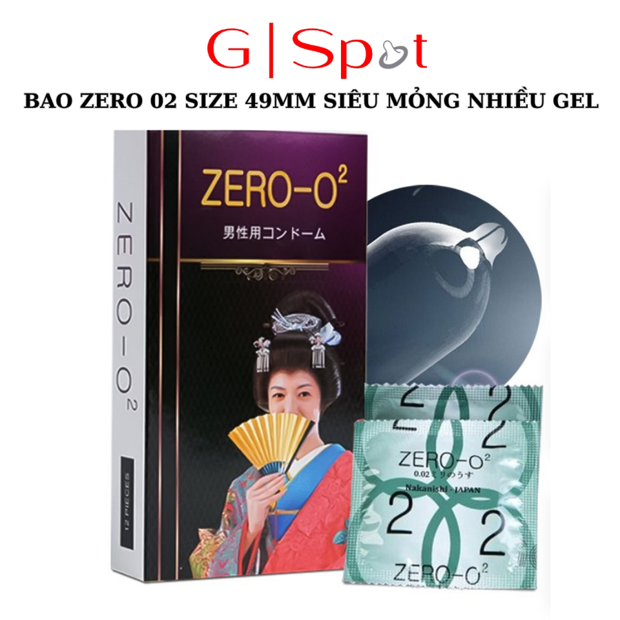 Bao Cao Su Nhật Bản Zero O2 Size 49mm Siêu Mỏng Nhiều Gel - Hộp 12 Cái 720403