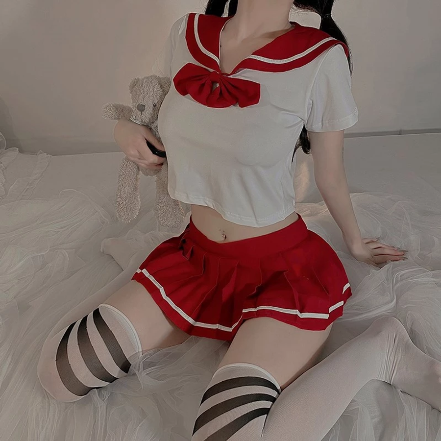 Cosplay Học Sinh Anime Nhật Bản Sexy Dễ Thương - N767 Đỏ