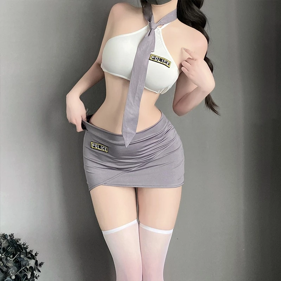 Cosplay Tiếp Viên Hàng Không Kèm Cà Vạt Siêu Xinh Gợi Cảm Set Police Thuỷ Thủ Ôm Body Quyến Rũ Ngọt Ngào - N325 Xám