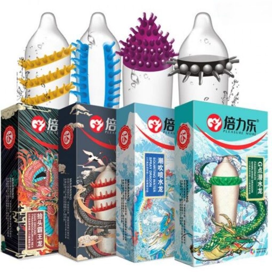 Bao Cao Su Rồng Cuộn Pleasure More –  Gai Bi Râu Siêu Kích Thích, Mỏng 0,03mm, Đưa Nàng Lên Đỉnh Cực Khoái (Hộp 3 Chiếc)