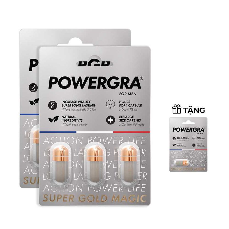 Bộ 2 vỉ 3 viên uống tăng kích thước, kéo dài thời gian Powergra For Men (Super Gold Magic) tặng kèm vỉ 1 viên 662451