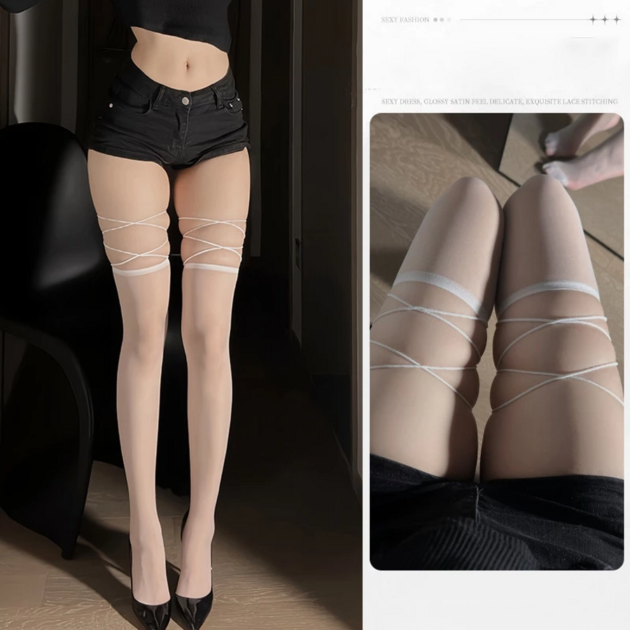 Tất Đùi Lưới Và Lụa Cao Cấp Quần Tất Vớ Học Sinh Hàn Quốc Đáng Yêu Sexy Phối Cùng Trang Phục – T924 Trắng