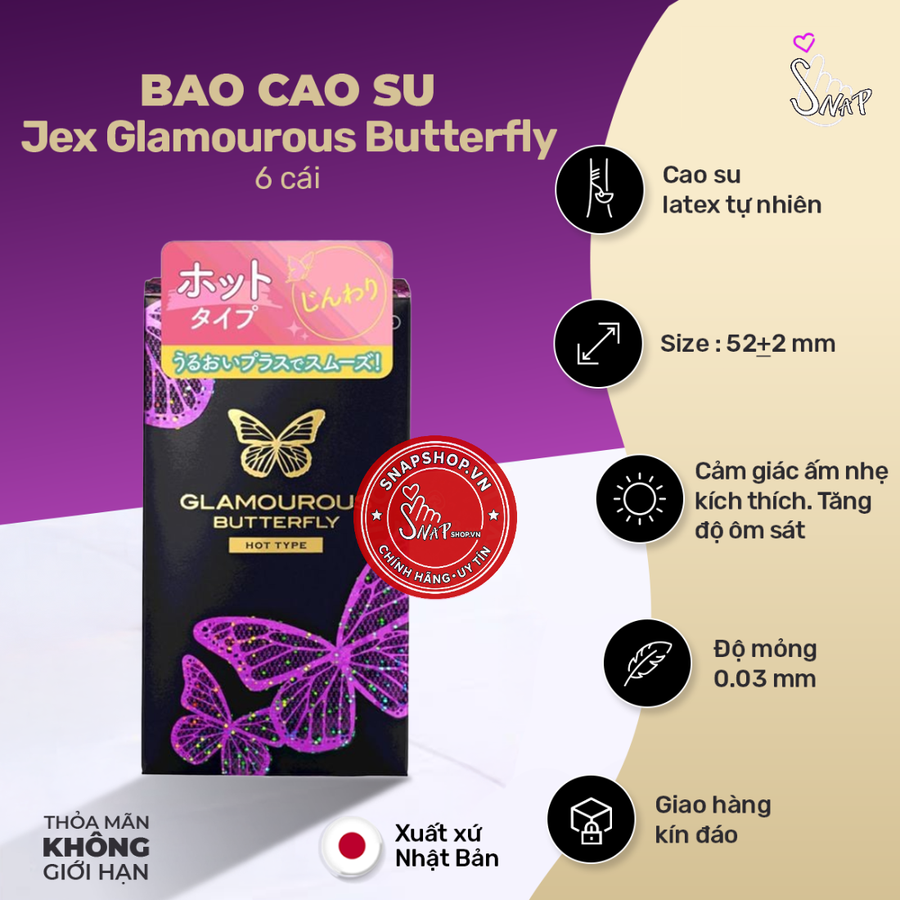 (Snapshop) Bao Cao Su Siêu Mỏng Jex Glamourous Butterfly Hot Nóng Ấm Chính Hãng