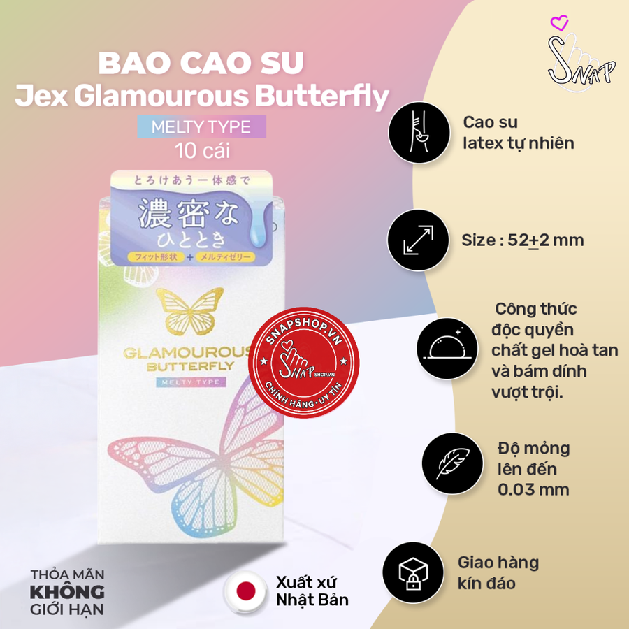 (Snapshop) Bao Cao Su Jex Glamourous Butterfly Melty Hương Trà Chính Hãng