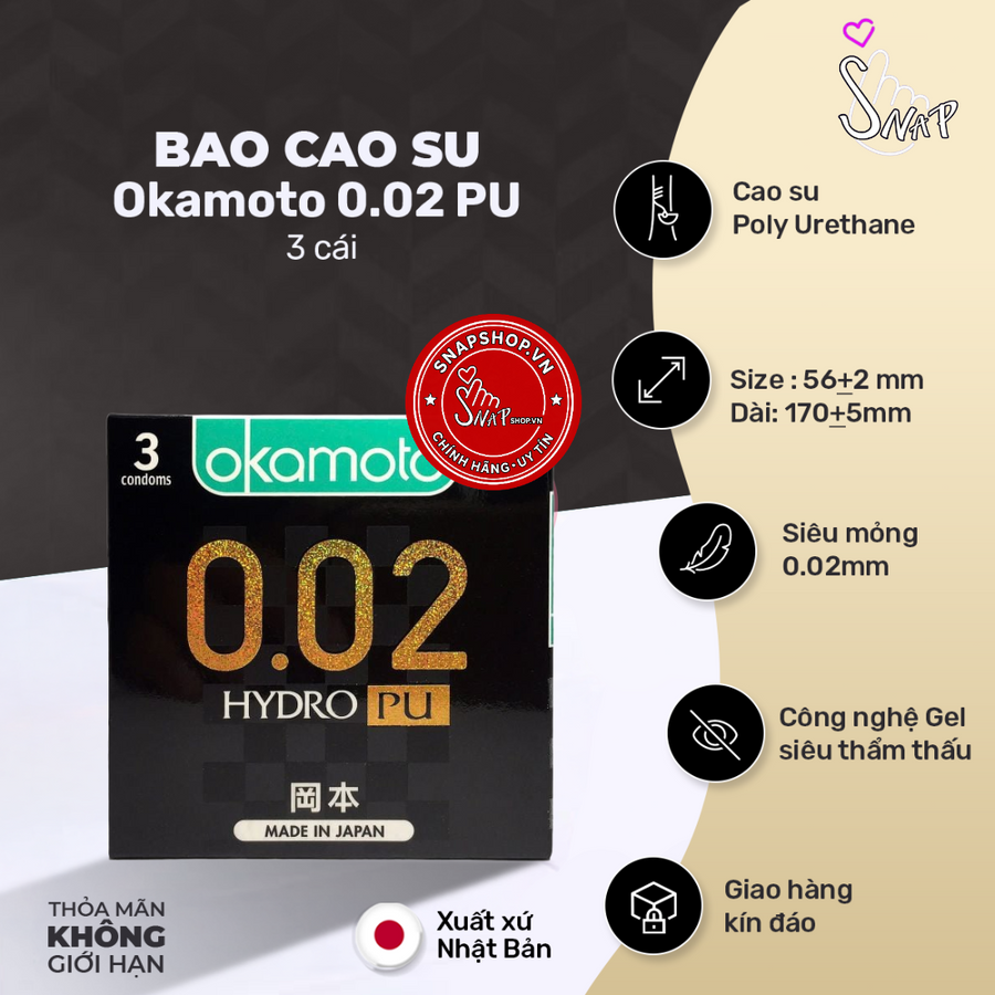 (Snapshop) Bao Cao Su Size Lớn 56mm Siêu Mỏng Okamoto 0.02 PU Chính Hãng