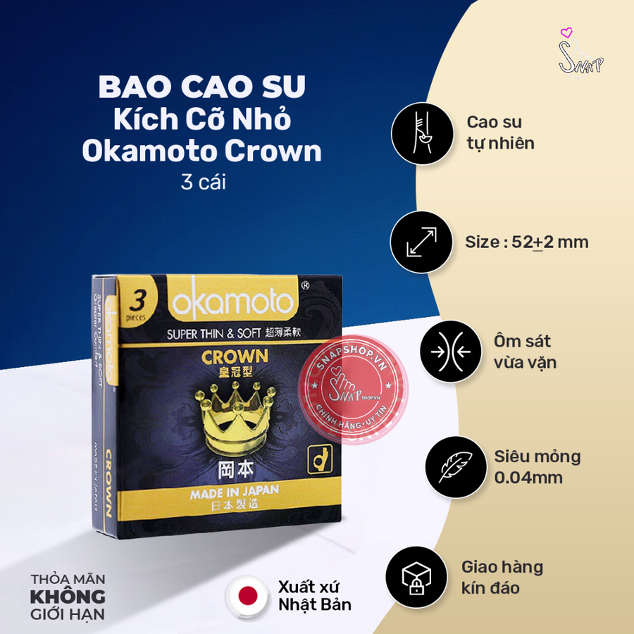 (Snapshop) Bao Cao Su Kích Cỡ Nhỏ Okamoto Crown Chính Hãng