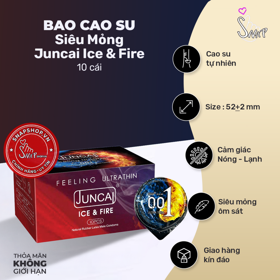 (Snapshop) Bao Cao Su Siêu Mỏng Juncai Ice & Fire Lửa Băng Chính Hãng