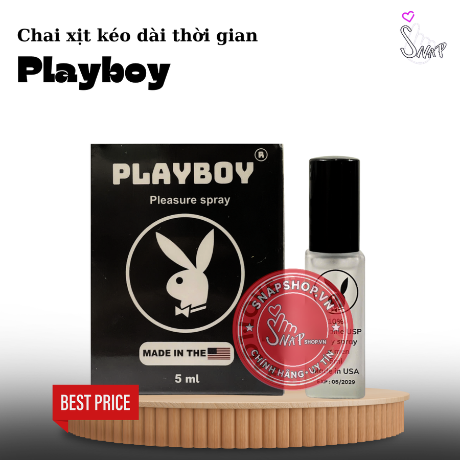 (Snapshop) Chai Xịt Kéo Dài Thời Gian Playboy Đen 10% - Chai 5ml Chính Hãng