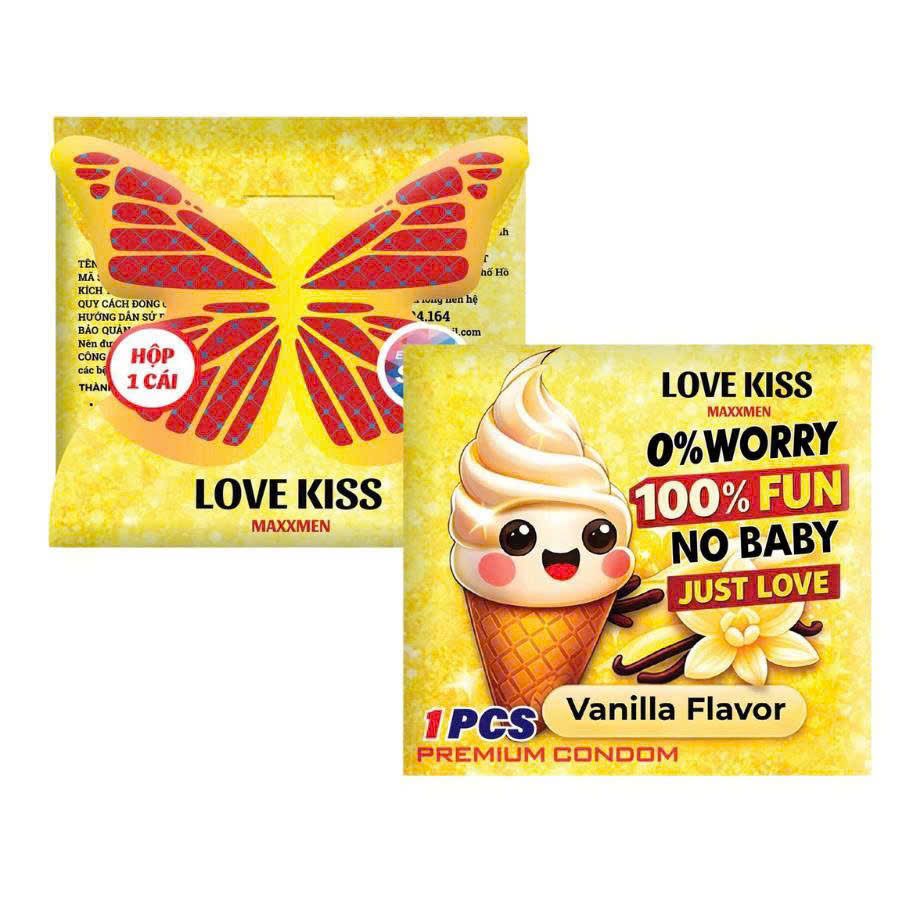 Bao Cao Su Love Kiss MAXXMEN Vanilla Siêu Mỏng 0.02mm Hương Vani Hộp 1 Cái