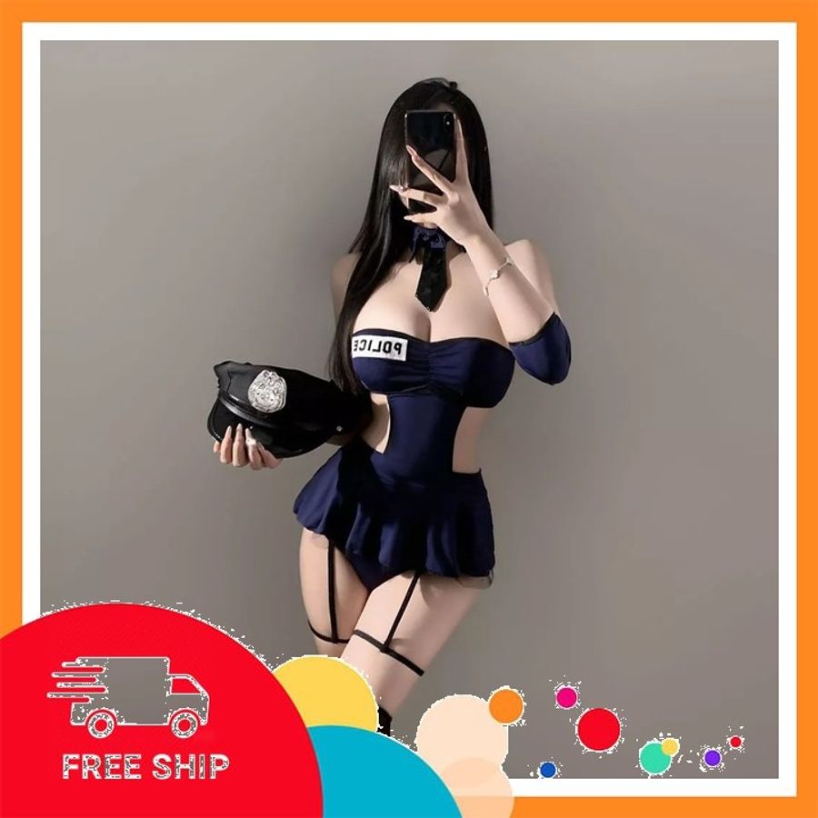 (Che Tên Khi Giao) Cosplay Cảnh Sát Xanh Liền Thân Siêu Xinh Gợi Cảm Bodysuit - N709 - Hàng Mới Về