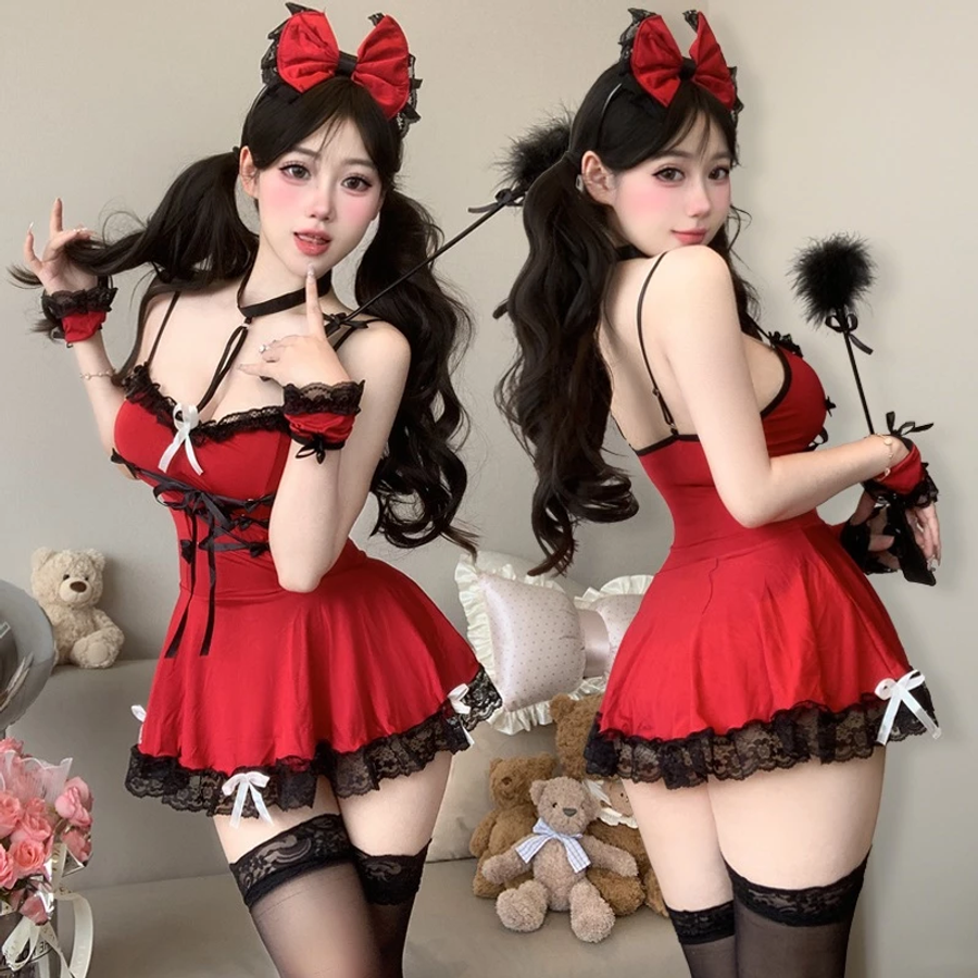 Đồ Cosplay Sexy Hầu Gái Anime Gợi Cảm Đáng Yêu Váy Ngủ Xòe Nữ Giúp Việc Maid Đỏ Quyến Rũ Dễ Thương - N372