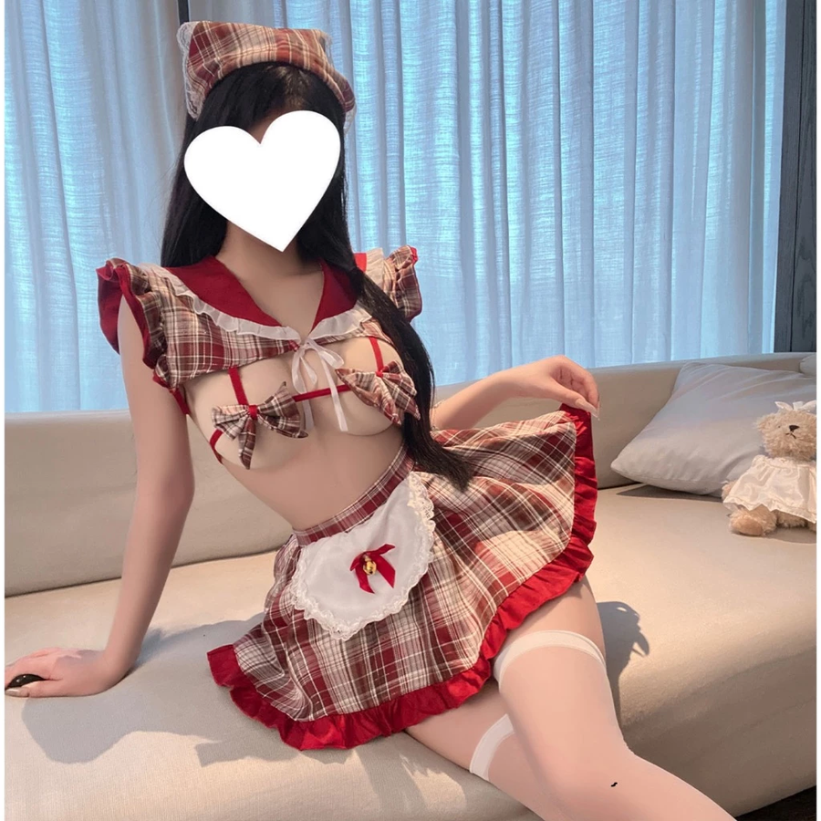 Đồ Cosplay Sexy Hầu Gái Nơ Chuông Đáng Yêu Gợi Cảm Đồng Phục Học Sinh Sọc Caro Siêu Dễ Thương Quyến Rũ - N869