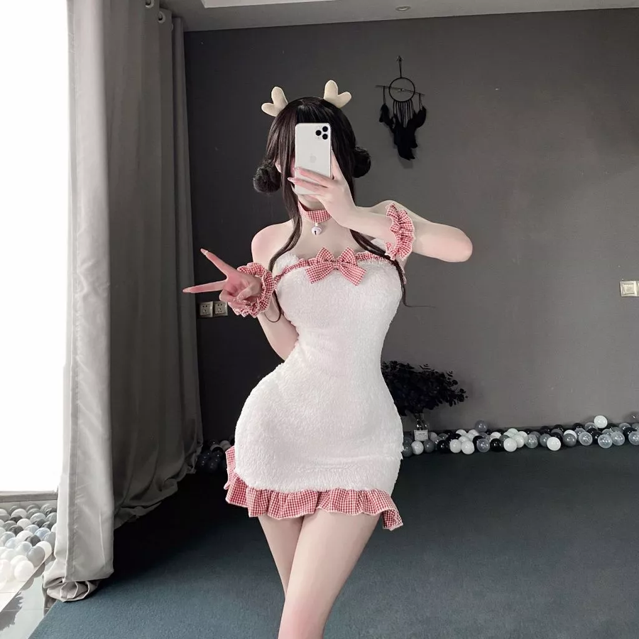 Cosplay Gấu Bông Anime Dáng Ôm Dễ Thương Thanh Lịch Đồ Ngủ Gợi Cảm Bé Cừu Trắng Kèm Phụ Kiện Cao Cấp - N894 Trắng