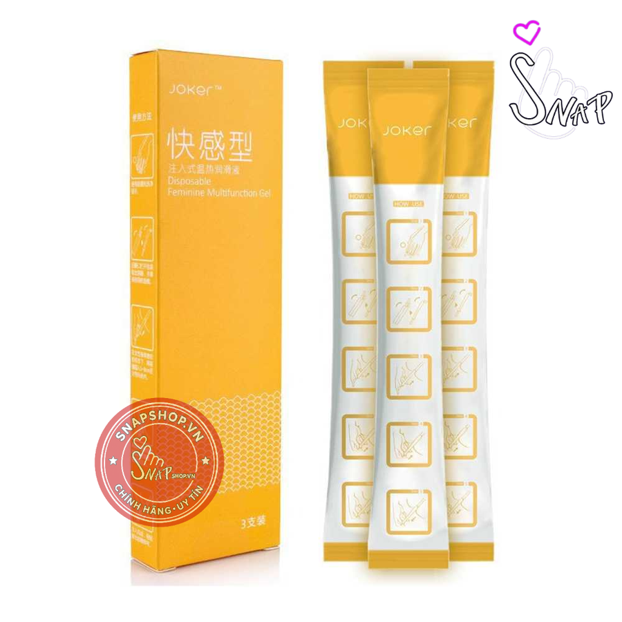 (Snapshop) Gel bôi trơn ống bơm Joker màu vàng - Nóng ấm, dưỡng ẩm, không mùi - Hộp 3 ống Chính Hãng