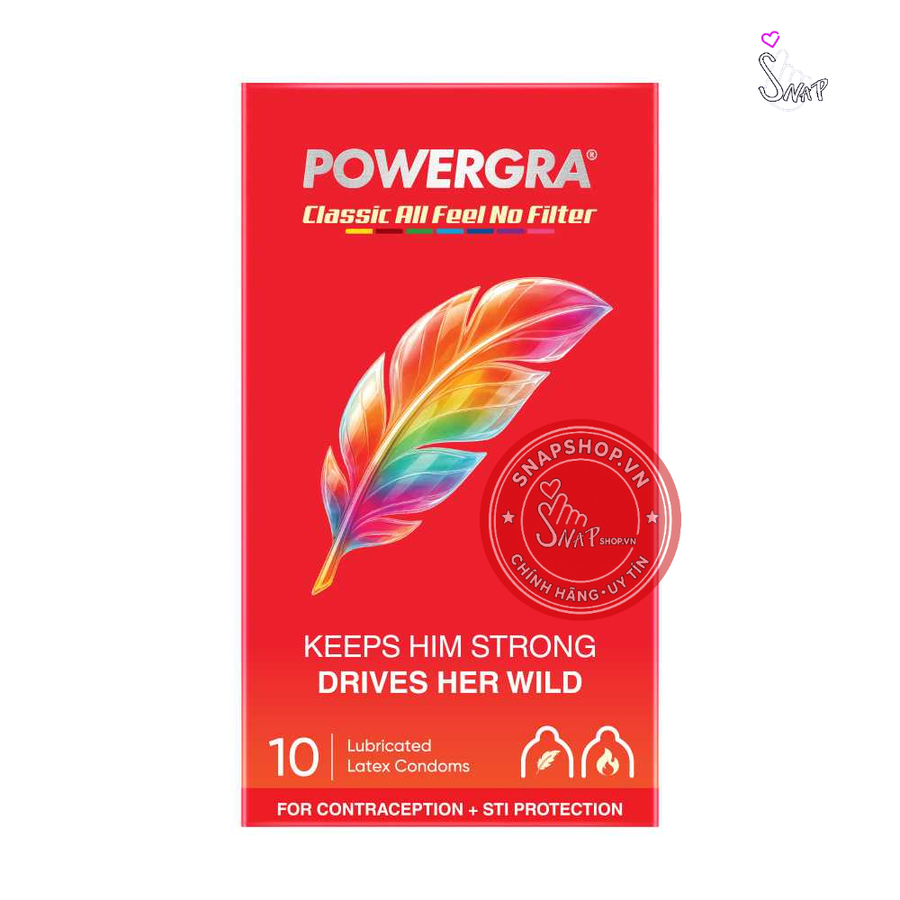 (Snapshop) Bao cao su Powergra Classic - Siêu mỏng, truyền nhiệt nhanh, hương trái cây - Hộp 10 cái Chính Hãng