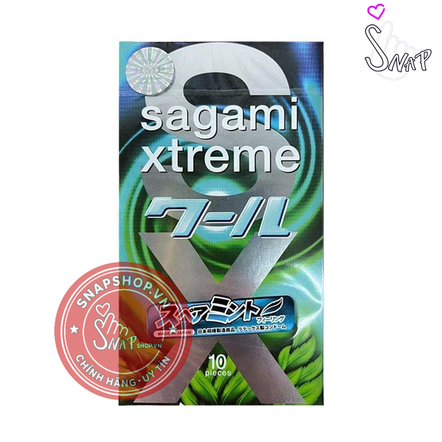 (Snapshop) Bao cao su Sagami Xtreme Amino Gold Spearmint - Siêu mỏng, mát lạnh, hương bạc hà - Hộp 10 cái Chính Hãng