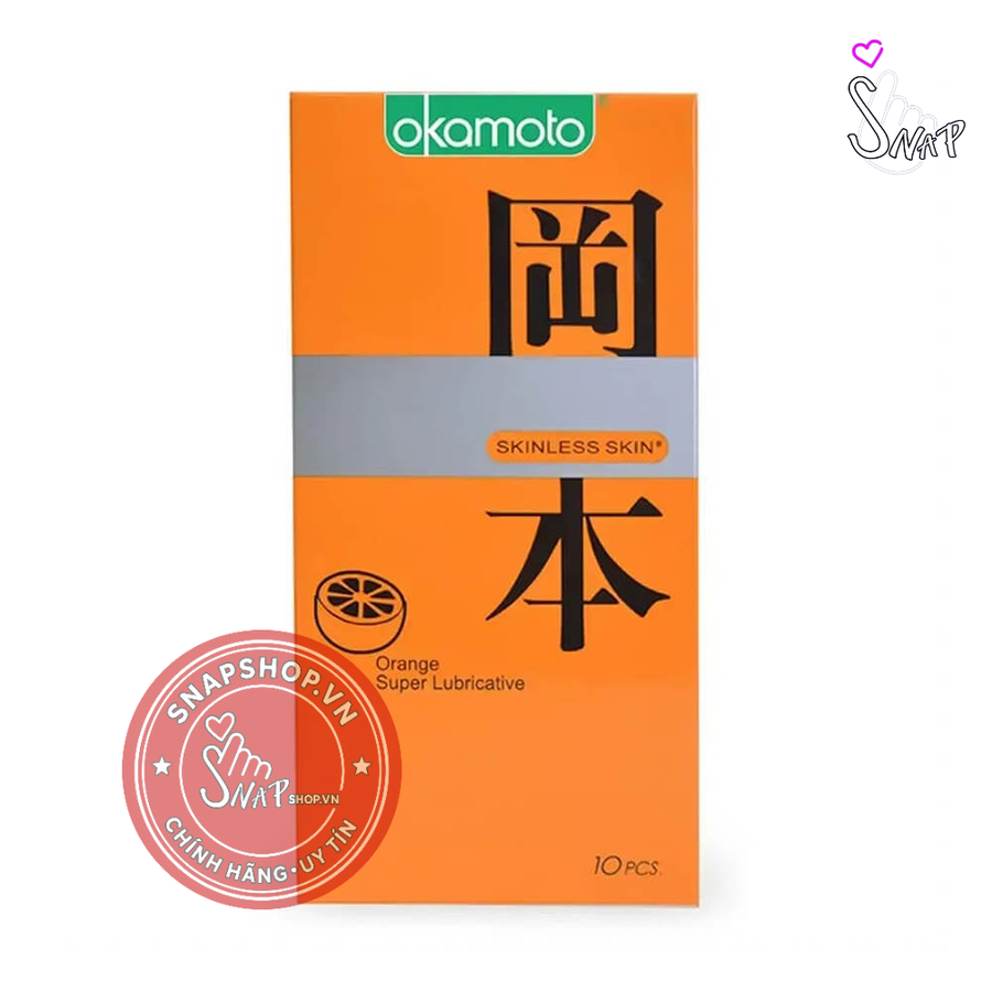 (Snapshop) Bao cao su Okamoto Skinless Skin Orange Super Lubricative - Hương cam - Hộp 10 cái Chính Hãng