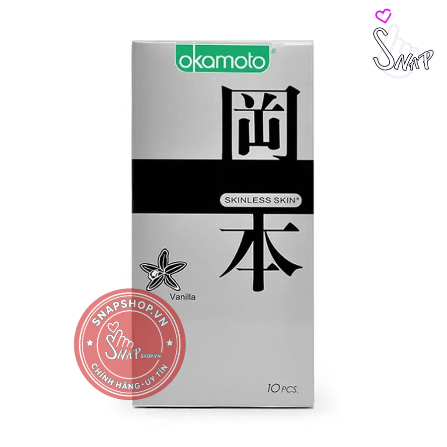 (Snapshop) Bao cao su Okamoto Skinless Skin Vanilla - Hương vani, mềm mại - Hộp 10 cái Chính Hãng