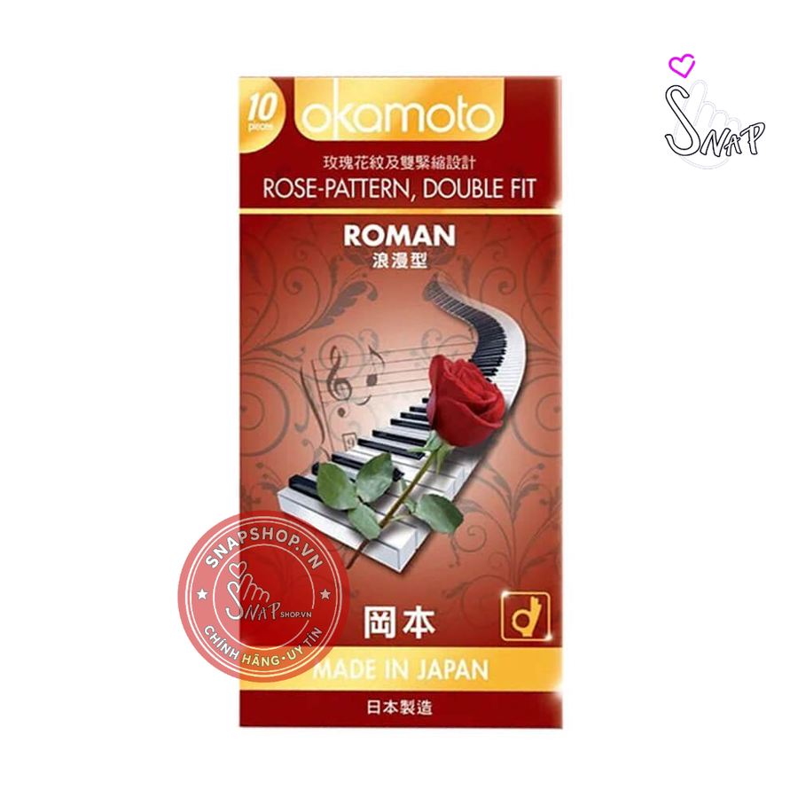 (Snapshop) Bao cao su Okamoto Roman - Vân hoa hồng, ôm khít - Hộp 10 cái Chính Hãng