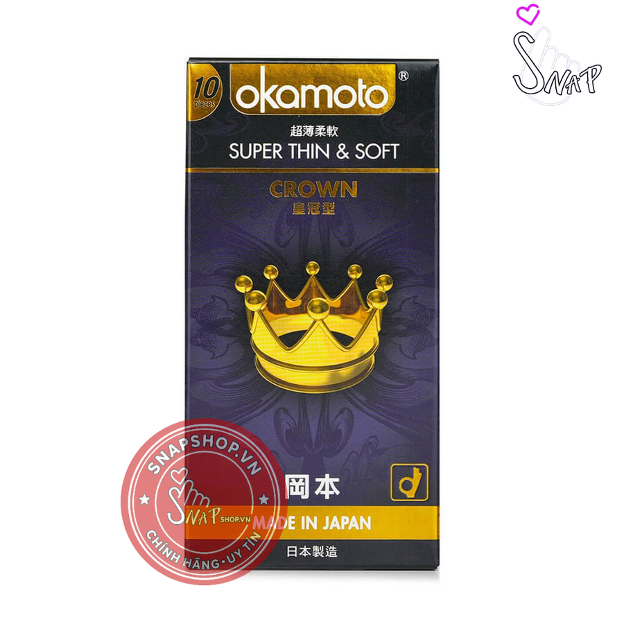 (Snapshop) Bao cao su Okamoto Crown - Siêu mỏng nhẹ và mềm mại - Hộp 10 cái Chính Hãng