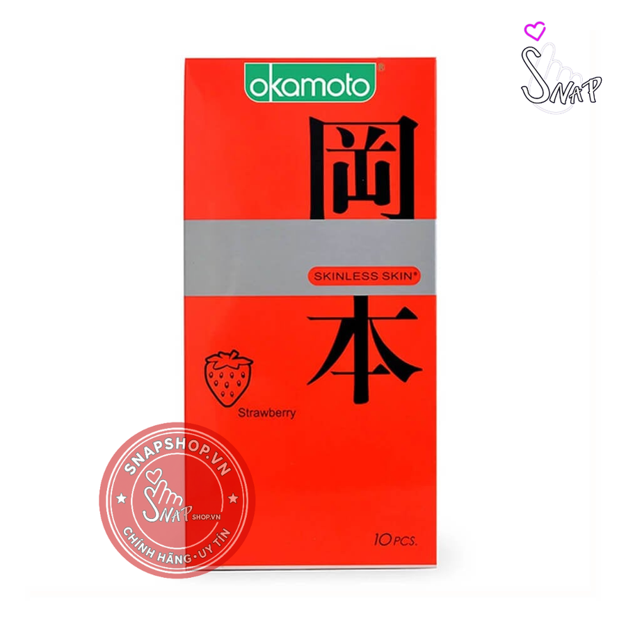 (Snapshop) Bao cao su Okamoto Skinless Skin Strawberry - Hương dâu, mềm mại - Hộp 10 cái Chính Hãng