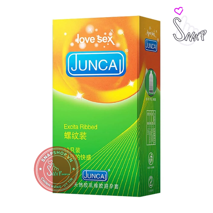 (Snapshop) Bao cao su Juncai Excita Ribbed - Gân sọc - Hộp 12 cái Chính Hãng