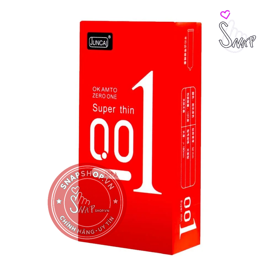 (Snapshop) Bao cao su Juncai 001 Okamto Superthin Red - Siêu mỏng, hương vani - Hộp 10 cái Chính Hãng