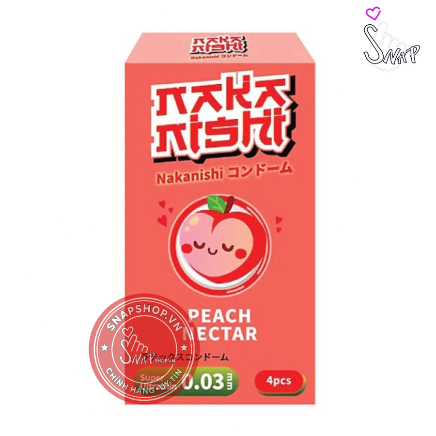 (Snapshop) Bao cao su Nakanishi - Siêu mỏng 0.03mm - Hương đào - Hộp 4 cái Chính Hãng