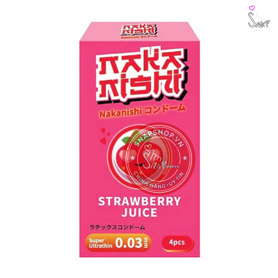 (Snapshop) Bao cao su Nakanishi - Siêu mỏng 0.03mm - Hương dâu - Hộp 4 cái Chính Hãng