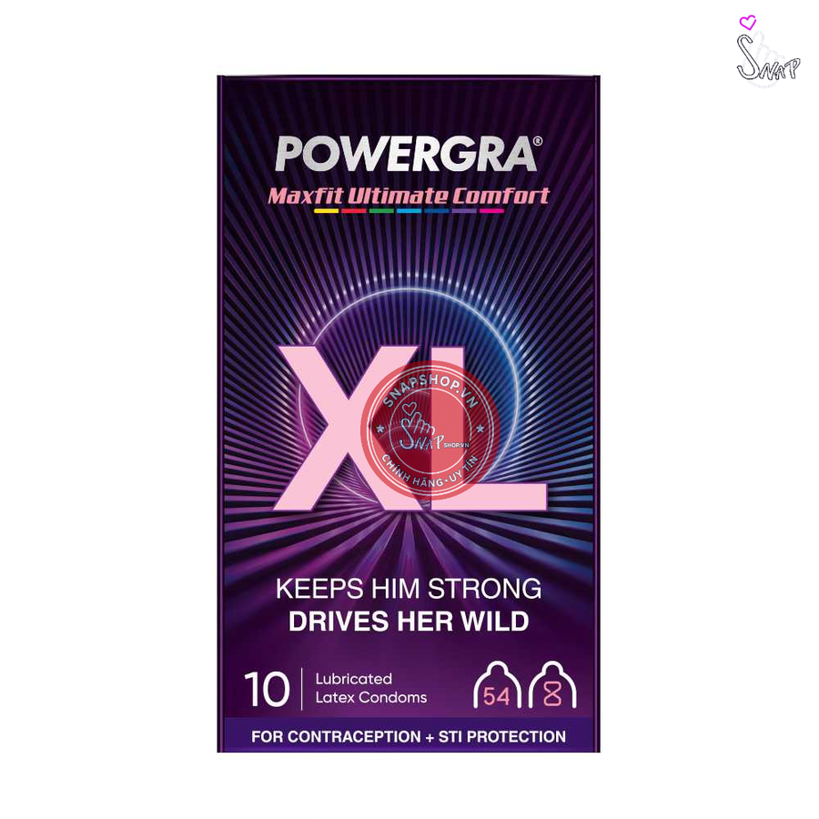 (Snapshop) Bao cao su Powergra Maxfit - Size 54mm, siêu mỏng, kéo dài, hương dâu - Hộp 10 cái Chính Hãng
