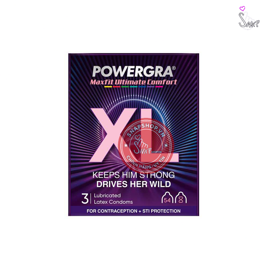 (Snapshop) Bao cao su Powergra Maxfit - Size 54mm, siêu mỏng, kéo dài, hương dâu - Hộp 3 cái Chính Hãng